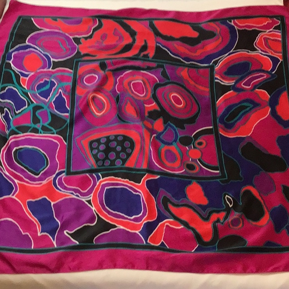 Brilliant Vintage Abstract Organic Pink, Red, Purple & Black silk scarf